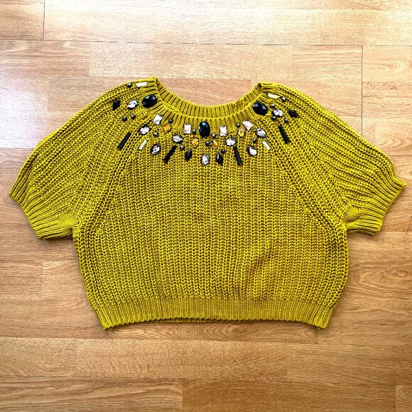 H&M mustard knit sweater with rhinestone embellishment (S) - Picture 1 of 7